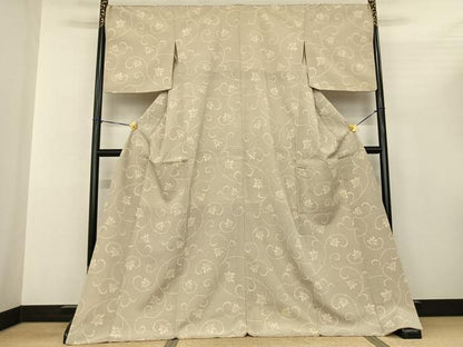 平和屋着物●本塩沢　110亀甲　花唐草文　ロング丈　正絹　逸品　AABF0758fy