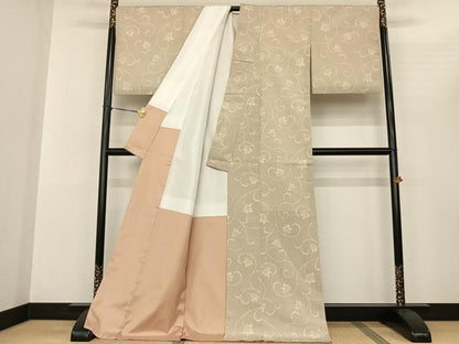 平和屋着物●本塩沢　110亀甲　花唐草文　ロング丈　正絹　逸品　AABF0758fy