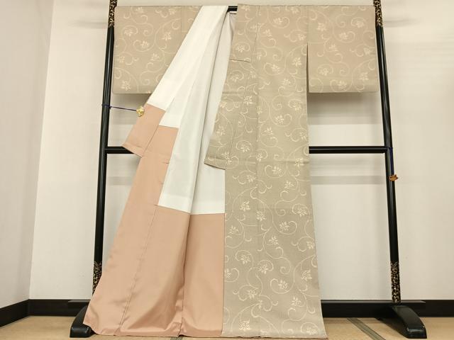平和屋着物●本塩沢　110亀甲　花唐草文　ロング丈　正絹　逸品　AABF0758fy