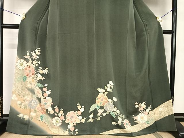 平和屋着物●訪問着 友禅 刺繍 枝花文 暈し染め 金彩 鬼しぼ縮緬 正絹 逸品 AABF0759fy