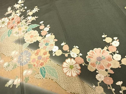 平和屋着物●訪問着 友禅 刺繍 枝花文 暈し染め 金彩 鬼しぼ縮緬 正絹 逸品 AABF0759fy