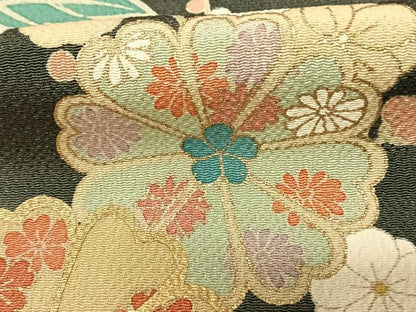 平和屋着物●訪問着 友禅 刺繍 枝花文 暈し染め 金彩 鬼しぼ縮緬 正絹 逸品 AABF0759fy