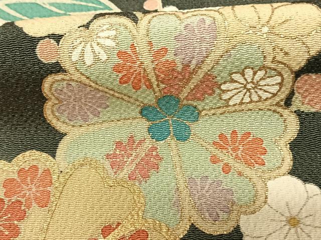 平和屋着物●訪問着 友禅 刺繍 枝花文 暈し染め 金彩 鬼しぼ縮緬 正絹 逸品 AABF0759fy
