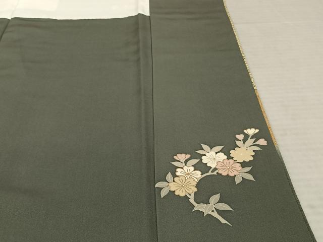平和屋着物●訪問着 友禅 刺繍 枝花文 暈し染め 金彩 鬼しぼ縮緬 正絹 逸品 AABF0759fy