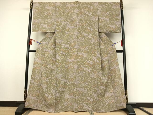 平和屋着物▽上質な小紋 単衣 風景花鳥文 正絹 逸品 AABF0761jh