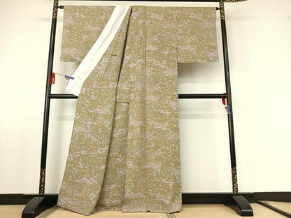 平和屋着物▽上質な小紋 単衣 風景花鳥文 正絹 逸品 AABF0761jh