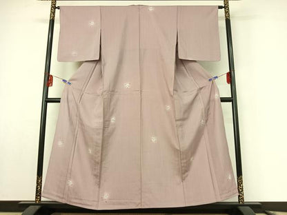 平和屋着物▽上質な紬 単衣 絞り 舞葉文 正絹 逸品 AABF0762jh