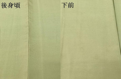 平和屋着物▽上質な紬 単衣 山葵色 正絹 逸品 AABF0763jh