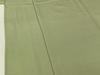 平和屋着物▽上質な紬 単衣 山葵色 正絹 逸品 AABF0763jh