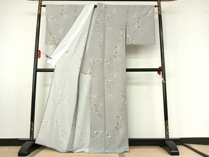 平和屋着物▽小紋 単衣 花蝶文 洗える着物 AABF0765jh