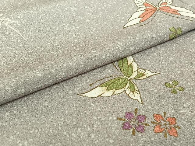 平和屋着物▽小紋 単衣 花蝶文 洗える着物 AABF0765jh