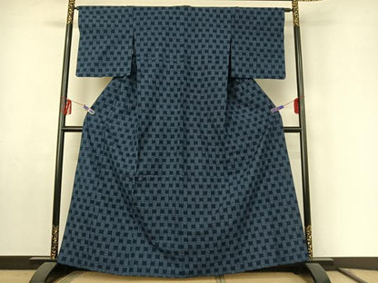 平和屋着物▽綿薩摩　単衣　格子　伊勢丹扱い　木綿　AABF0767jh