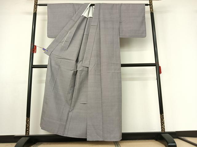 平和屋着物▽本場結城紬 重要無形文化財 単衣 薄墨色 正絹 逸品 AABF0771jh