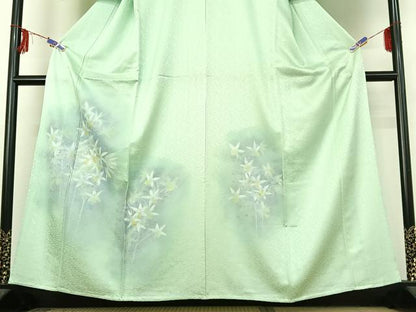平和屋着物▽訪問着　単衣　手描き　草花文　暈し染め　金銀彩　正絹　逸品　AABF0772jh