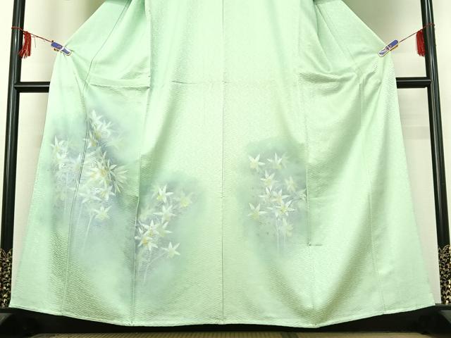 平和屋着物▽訪問着　単衣　手描き　草花文　暈し染め　金銀彩　正絹　逸品　AABF0772jh