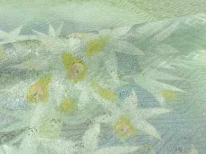 平和屋着物▽訪問着　単衣　手描き　草花文　暈し染め　金銀彩　正絹　逸品　AABF0772jh