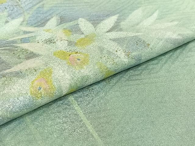 平和屋着物▽訪問着　単衣　手描き　草花文　暈し染め　金銀彩　正絹　逸品　AABF0772jh