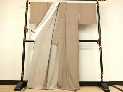 平和屋着物▽江戸小紋 単衣 万筋 枯茶色×白色 さんび謹製 洗える着物 AABF0773jh
