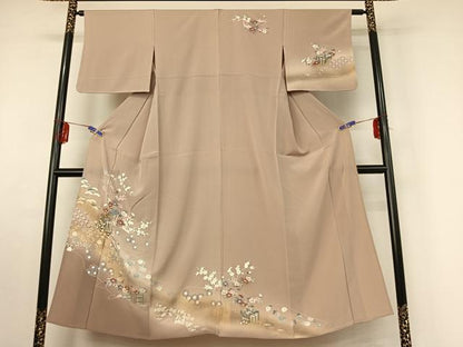 平和屋着物▽訪問着 単衣 御所車花文 暈し染め 金彩 正絹 逸品 AABF0774jh