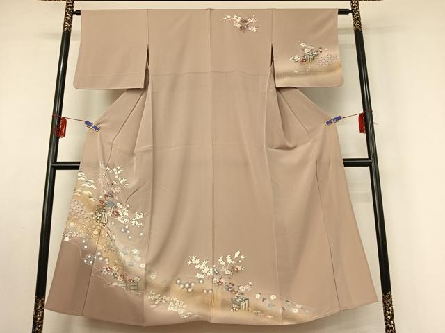 平和屋着物▽訪問着 単衣 御所車花文 暈し染め 金彩 正絹 逸品 AABF0774jh