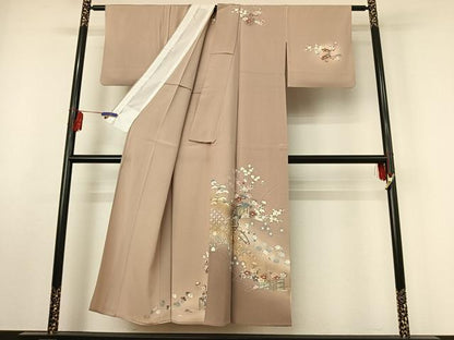 平和屋着物▽訪問着 単衣 御所車花文 暈し染め 金彩 正絹 逸品 AABF0774jh