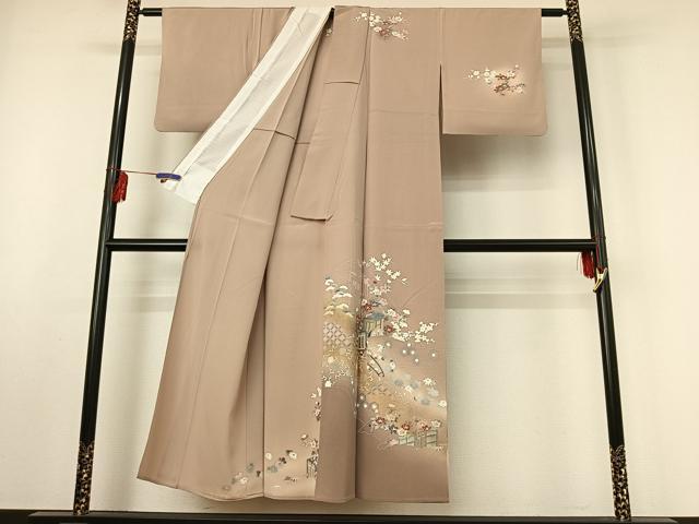 平和屋着物▽訪問着 単衣 御所車花文 暈し染め 金彩 正絹 逸品 AABF0774jh