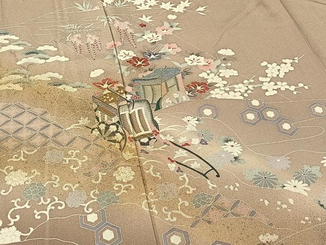 平和屋着物▽訪問着 単衣 御所車花文 暈し染め 金彩 正絹 逸品 AABF0774jh