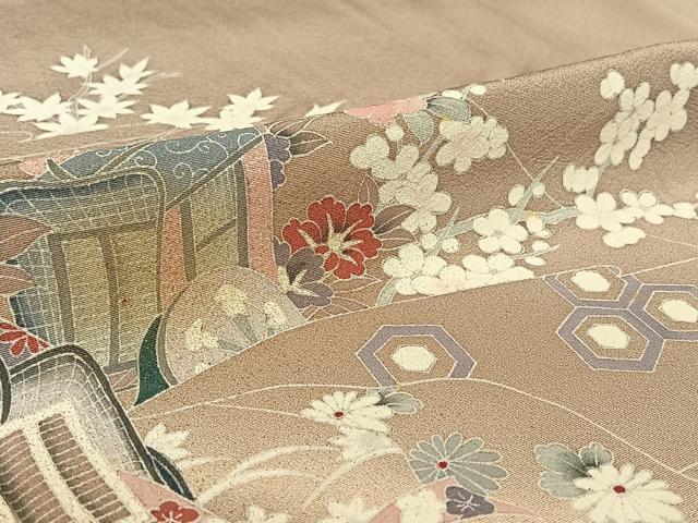 平和屋着物▽訪問着 単衣 御所車花文 暈し染め 金彩 正絹 逸品 AABF0774jh