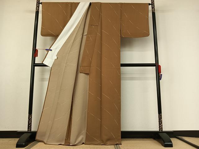 平和屋着物▽小紋 単衣 変わり斜縞 洗える着物 AABF0775jh