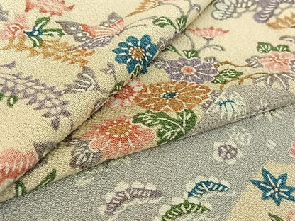 平和屋着物▽上質な小紋 単衣 型染め 花蝶文 鬼しぼ縮緬 正絹 逸品 AABF0777jh