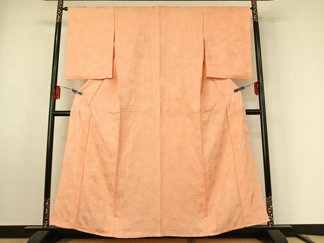 平和屋着物▽上質な色無地 単衣 草葉地紋 一斤染色 正絹 逸品 AABF0779jh