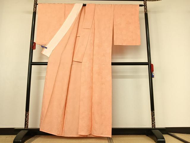 平和屋着物▽上質な色無地 単衣 草葉地紋 一斤染色 正絹 逸品 AABF0779jh