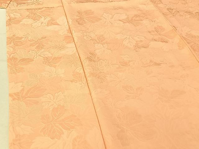 平和屋着物▽上質な色無地 単衣 草葉地紋 一斤染色 正絹 逸品 AABF0779jh