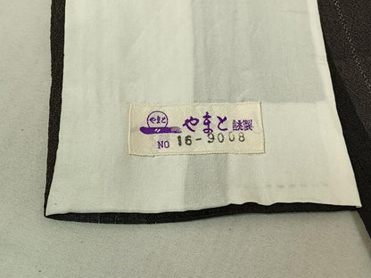 平和屋着物▽本塩沢 単衣 やまだ織 縞 やまと誂製 証紙付き 正絹 逸品 AABF0780jh