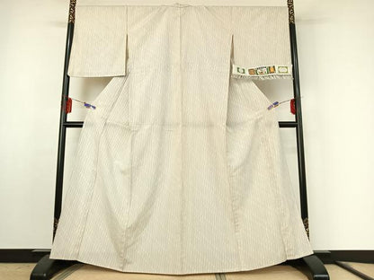 平和屋着物▽本塩沢 単衣 やまだ織 縞 証紙付き 正絹 逸品 AABF0781jh