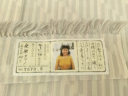 平和屋着物▽本塩沢 単衣 やまだ織 縞 証紙付き 正絹 逸品 AABF0781jh