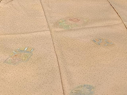 平和屋着物▽訪問着 単衣 中国三大刺繍 汕頭刺繍 スワトウ刺繍 地紙花文 仮絵羽 正絹 逸品 未使用 AABF0782jh