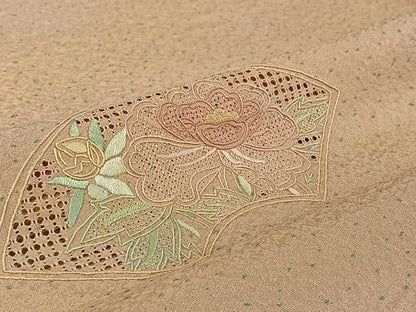 平和屋着物▽訪問着 単衣 中国三大刺繍 汕頭刺繍 スワトウ刺繍 地紙花文 仮絵羽 正絹 逸品 未使用 AABF0782jh