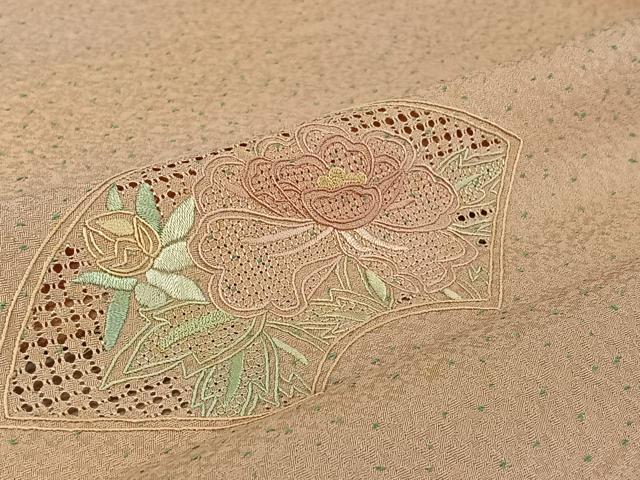 平和屋着物▽訪問着 単衣 中国三大刺繍 汕頭刺繍 スワトウ刺繍 地紙花文 仮絵羽 正絹 逸品 未使用 AABF0782jh