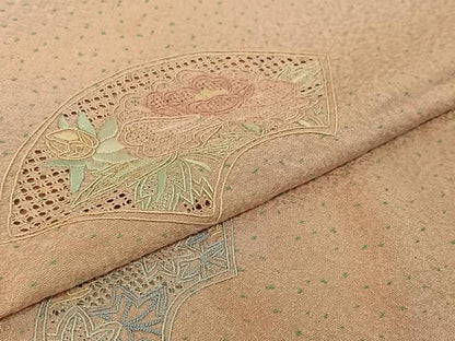 平和屋着物▽訪問着 単衣 中国三大刺繍 汕頭刺繍 スワトウ刺繍 地紙花文 仮絵羽 正絹 逸品 未使用 AABF0782jh