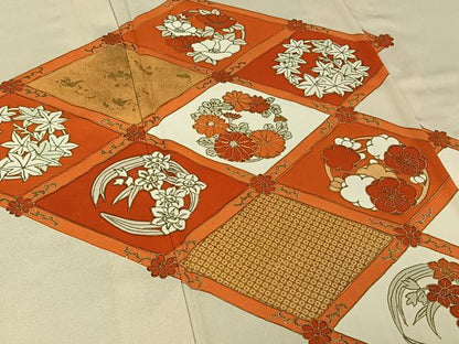 平和屋着物▽訪問着　単衣　駒刺繍　菱花文　金彩　正絹　逸品　AABF0784jh