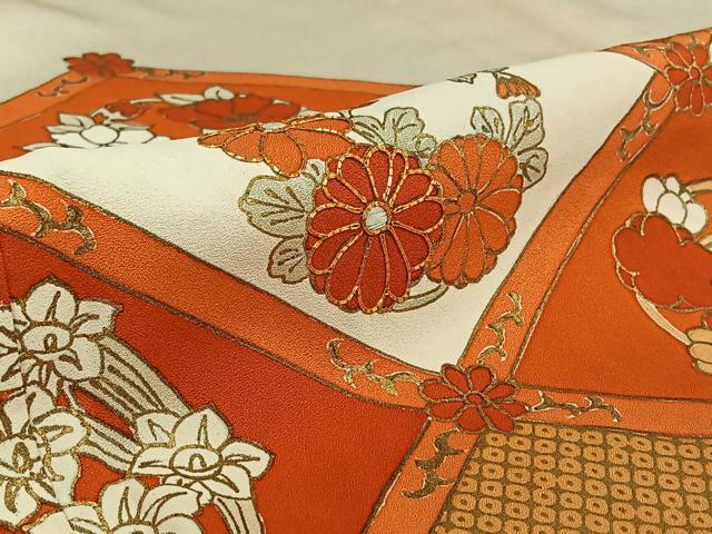 平和屋着物▽訪問着　単衣　駒刺繍　菱花文　金彩　正絹　逸品　AABF0784jh