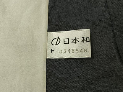 平和屋着物▽訪問着 単衣 紬地 更紗花文 黒地 正絹 逸品 AABF0785jh