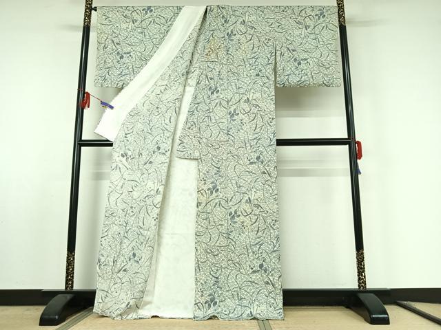 平和屋着物▽上質な小紋 単衣 草花文 正絹 逸品 AABF0786jh