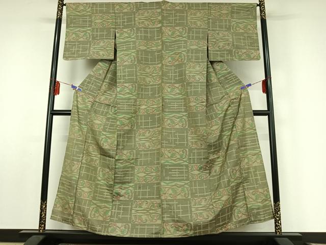 平和屋着物▽本場大島紬 単衣 7マルキ 幾何学文様 正絹 逸品 AABF0788jh