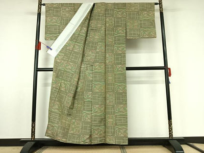 平和屋着物▽本場大島紬 単衣 7マルキ 幾何学文様 正絹 逸品 AABF0788jh