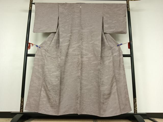 平和屋着物▽上質な色無地 単衣 吉祥風景地紋 暁鼠色 正絹 逸品 AABF0792jh