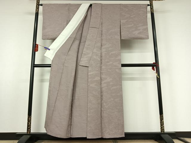 平和屋着物▽上質な色無地　単衣　吉祥風景地紋　暁鼠色　正絹　逸品　AABF0792jh 平和屋着物▽上質な色無地 単衣 吉祥風景地紋 暁鼠色