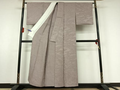 平和屋着物▽上質な色無地 単衣 吉祥風景地紋 暁鼠色 正絹 逸品 AABF0792jh