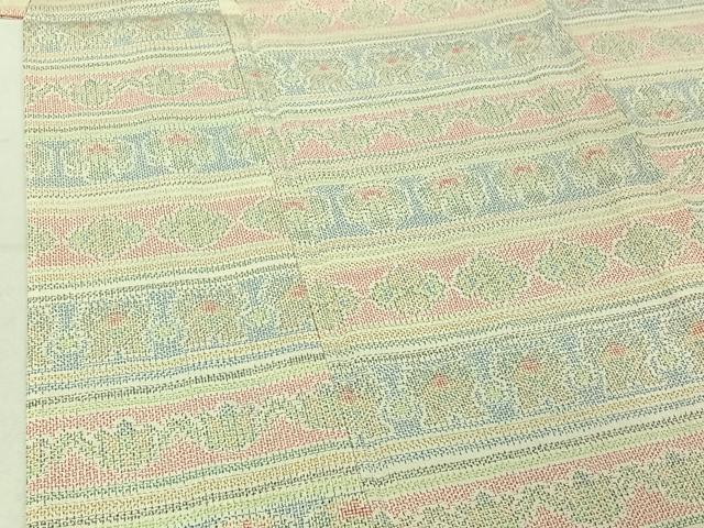 平和屋着物▽本塩沢 単衣 横段花文 正絹 逸品 AABF0793jh